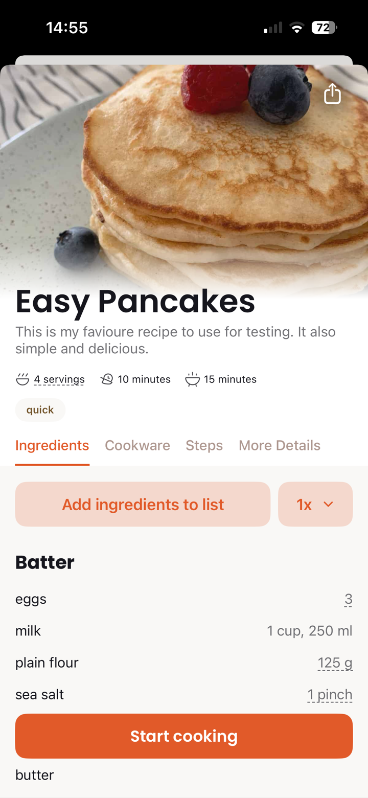 Easy Pancakes recipe with photo, ingredients and a Start cooking button